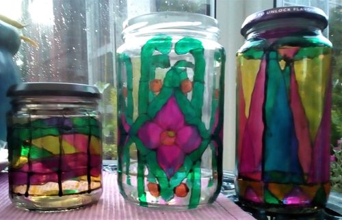 Glass painting, stained glass effect.